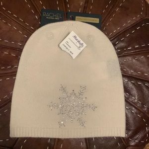 Rachel Rachel Roy 2 ply cashmere hat, cream w/sequined snowflake decoration, NWT